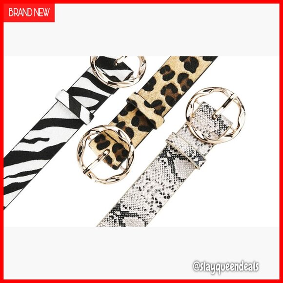 Vintage Leopard Leather Belt Set with Alloy Buckle for Waist 40-42 Inches